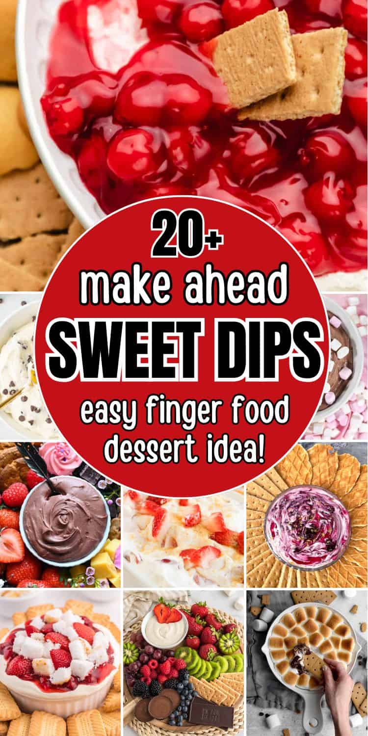 collage of dessert dips ideas.