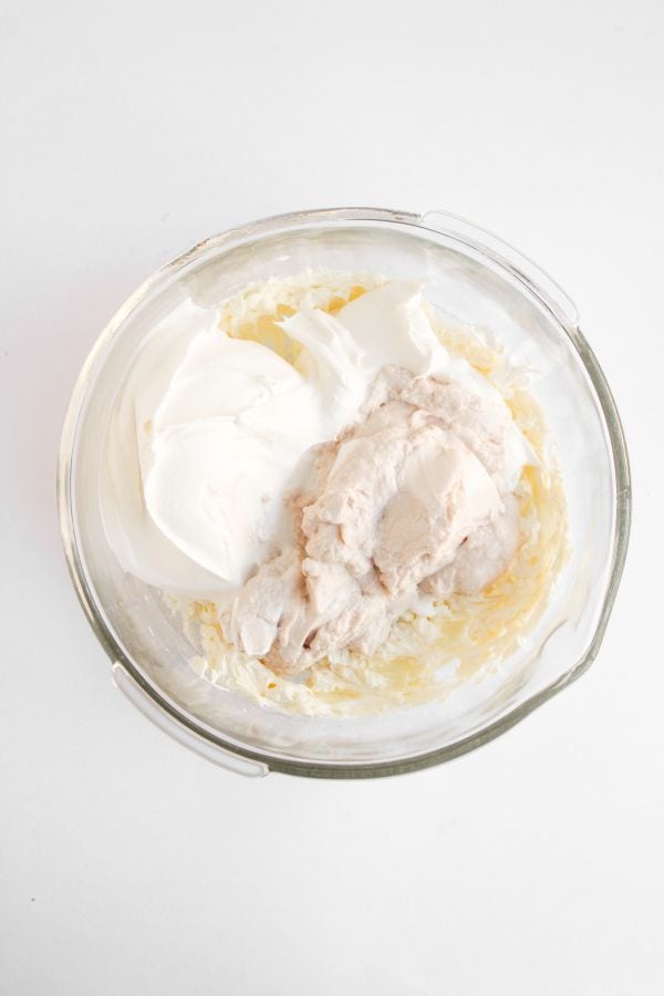 strawberry dip ingredients in bowl.
