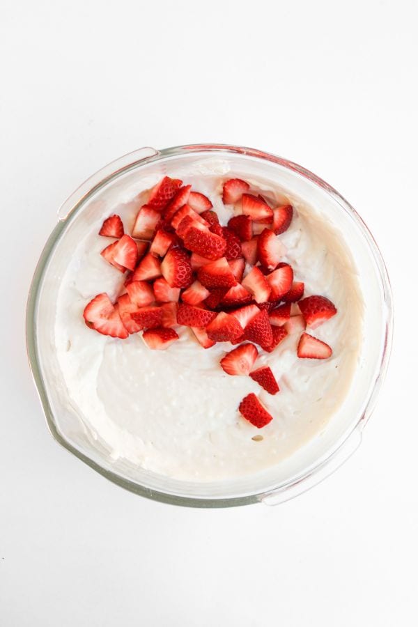 strawberry dip with cool whip in bowl.