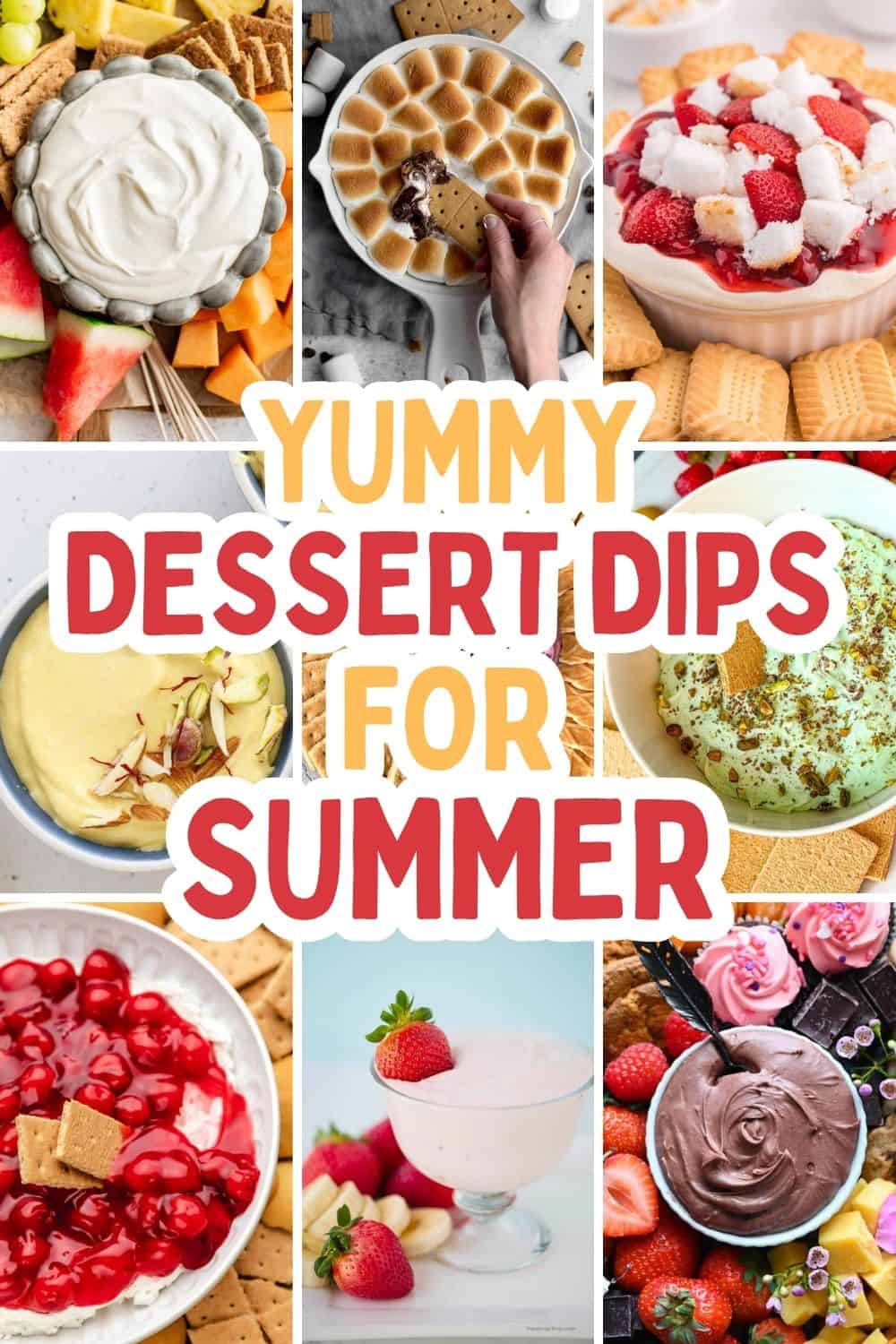 collage of sweet summer dips.