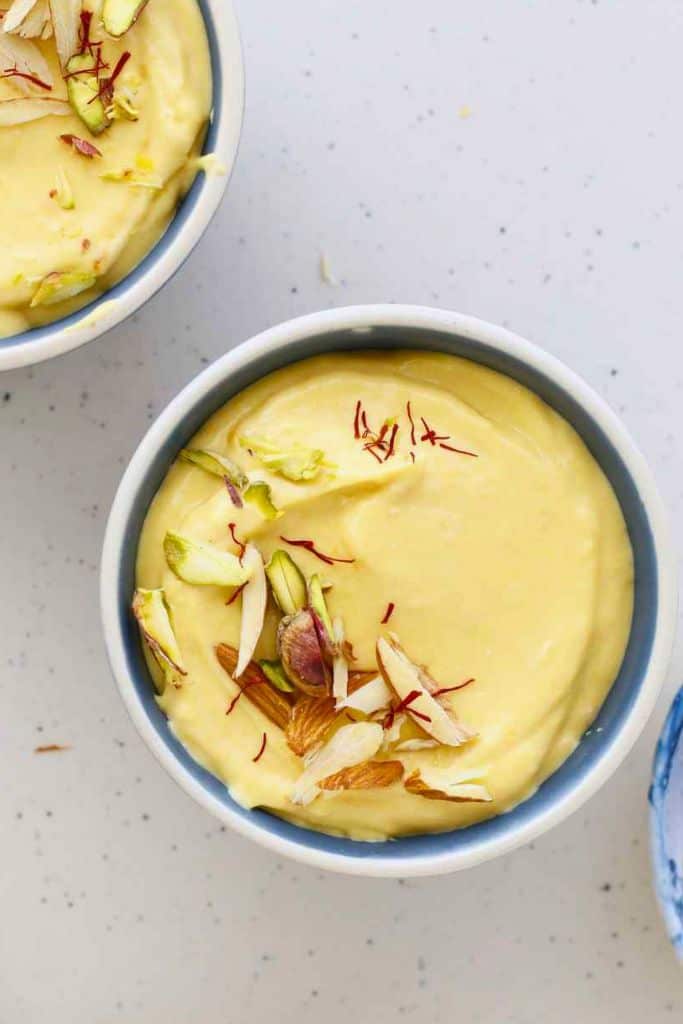 sweet mango fruit dip in bowl.
