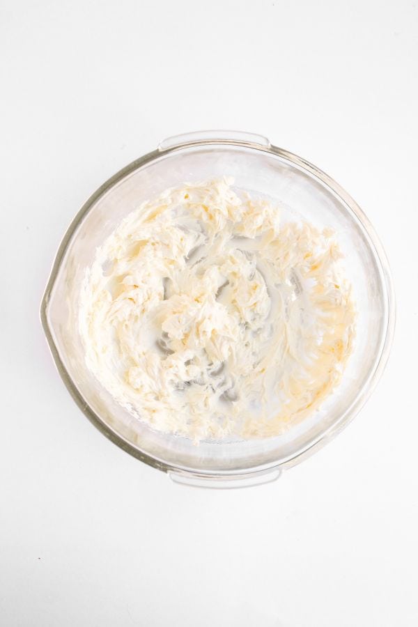 whipped cream cheese for sweet dip in bowl.