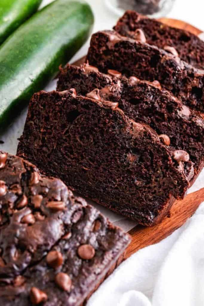 double chocolate zucchini bread sliced.