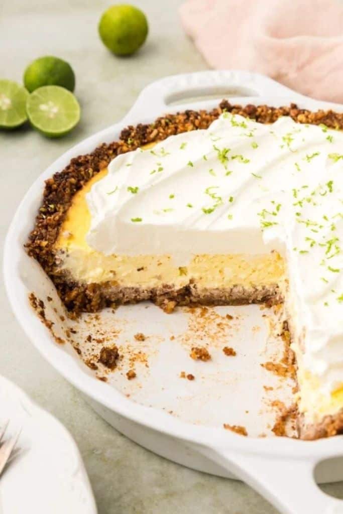 healthy key lime pie in pie pan.