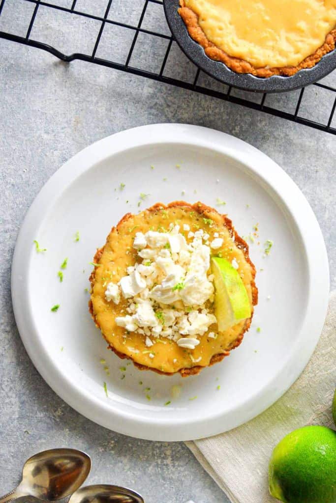 mini key lime tart on plate.