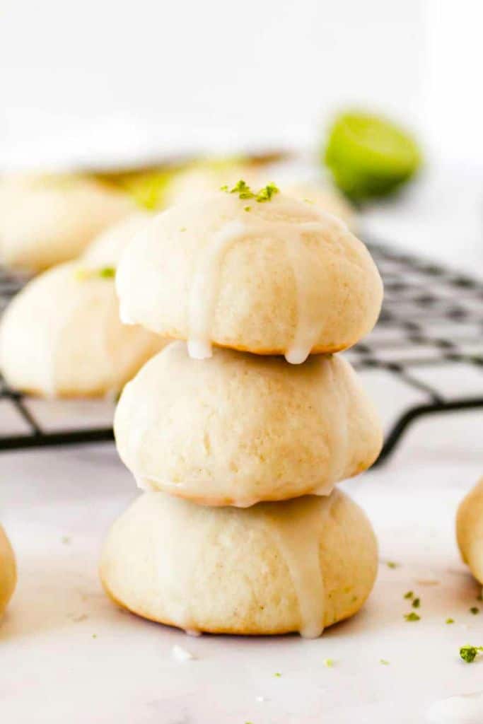 stack of glazed key lime ricotta cookies.