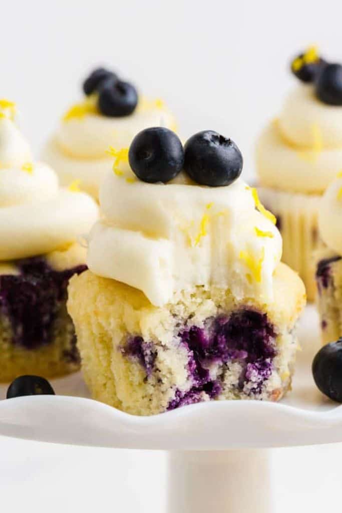 lemon blueberry cupcake with frosting.