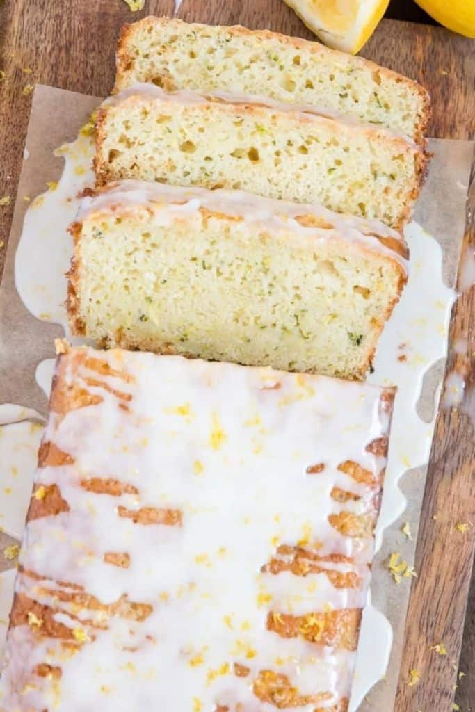 lemon and zucchini bread sliced.