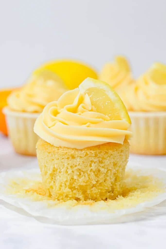 lemon and orange cupcake with frosting.