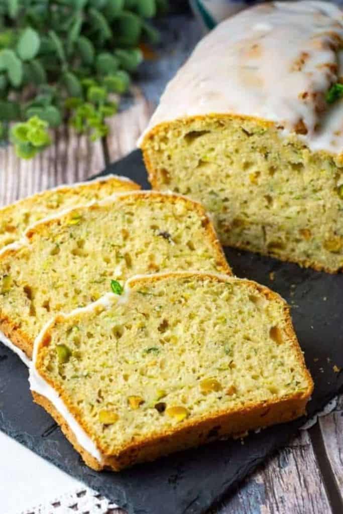 slices of glazed zucchini cake.