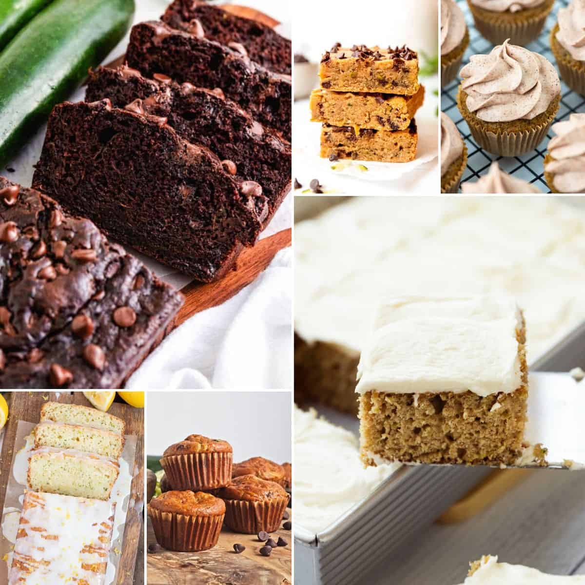 collage of zucchini baking recipes.