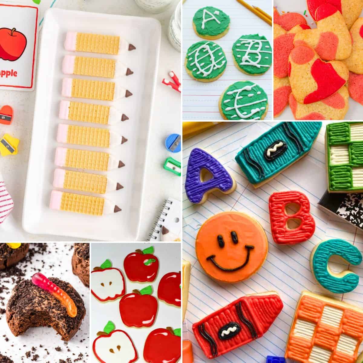collage of first day of school cookie ideas.
