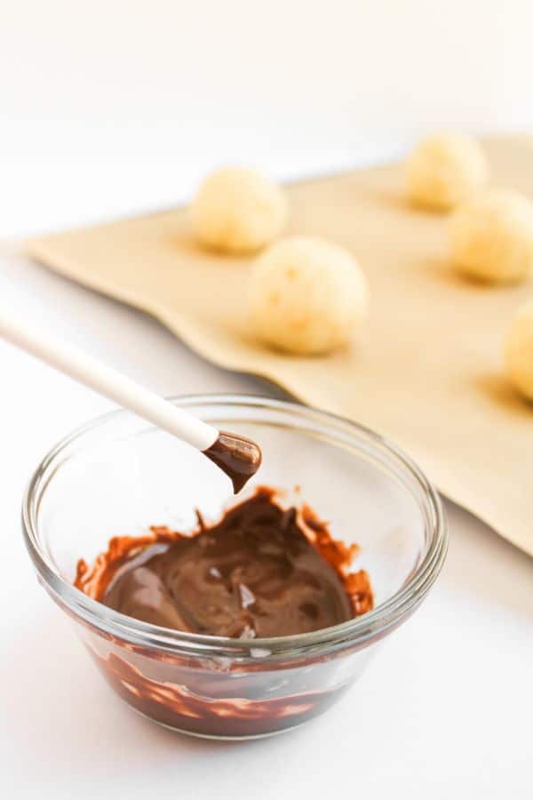 cake pop stick dipped in melted chocolate.