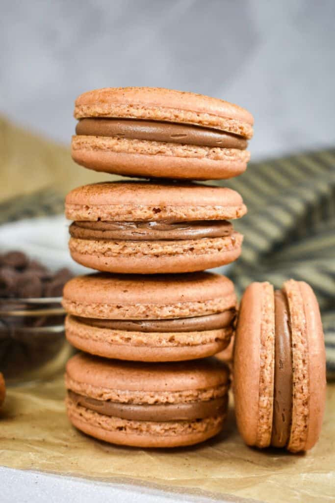 cinnamon chai macarons stacked.