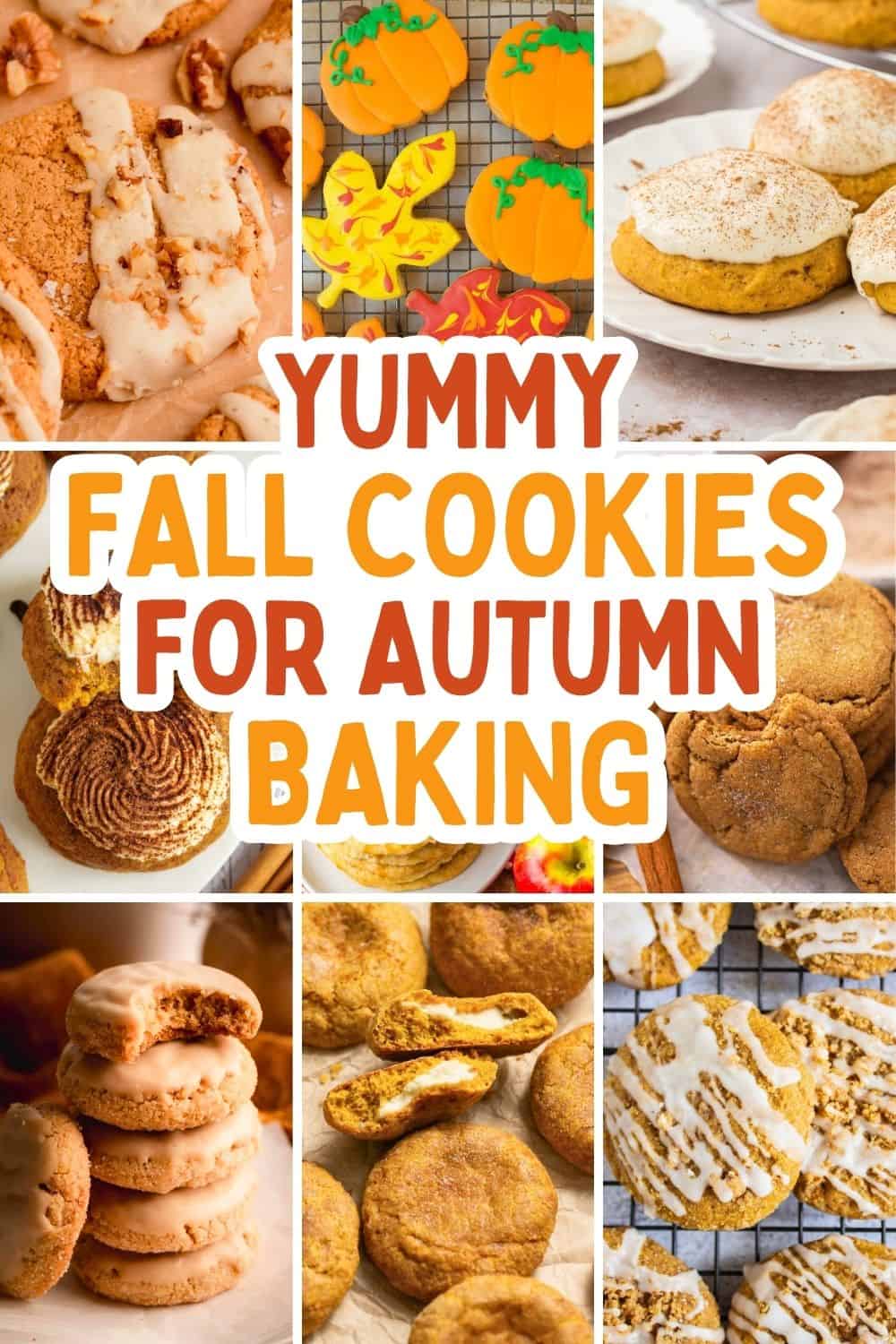 collage of autumn cookies for fall baking.