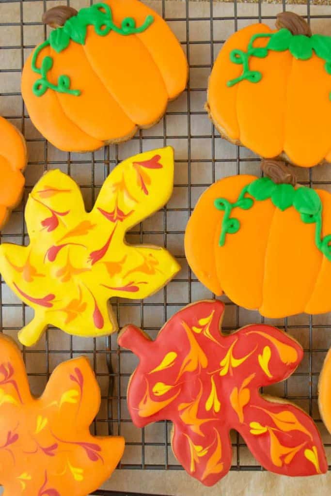 royal icing fall cookies decorated.