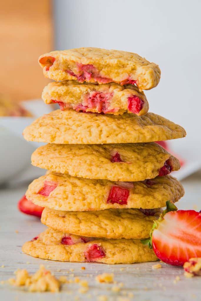 stack of strawberry cookies.