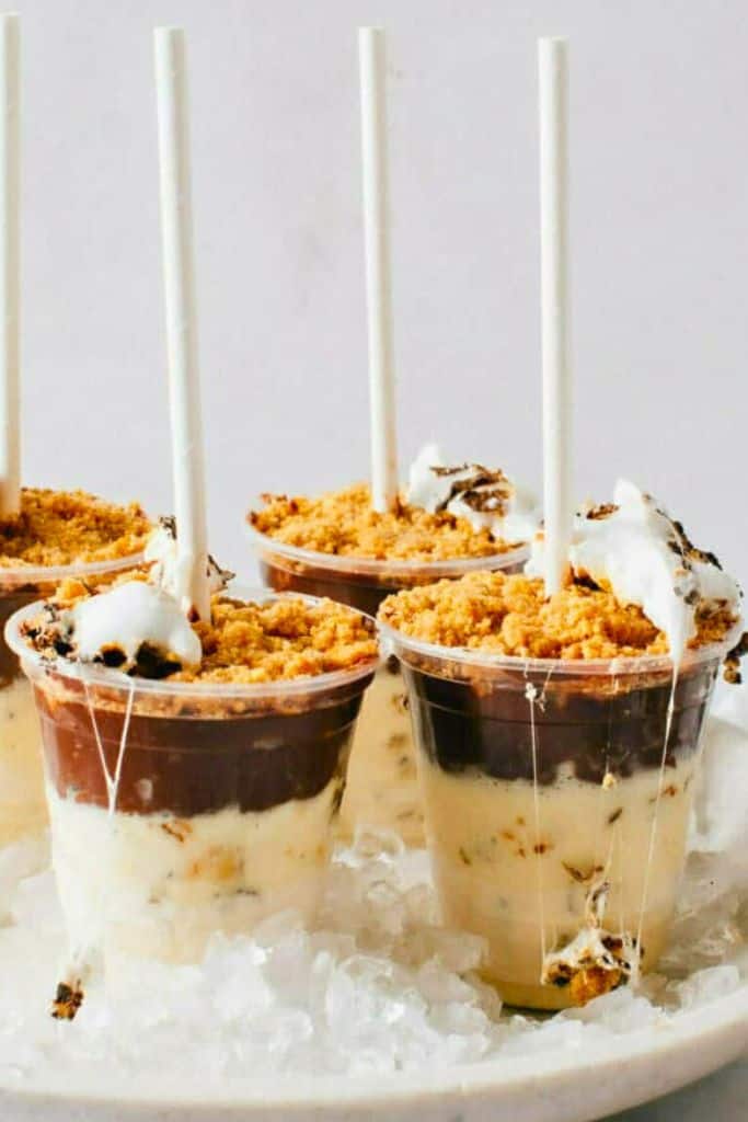 frozen smores ice cream pops in cups.