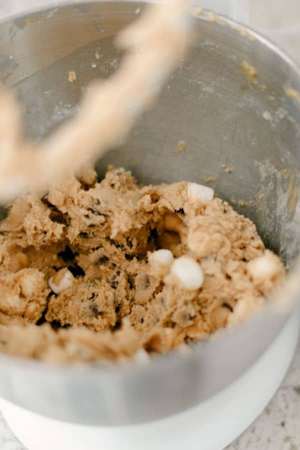 marshmallow cookie batter in bowl.