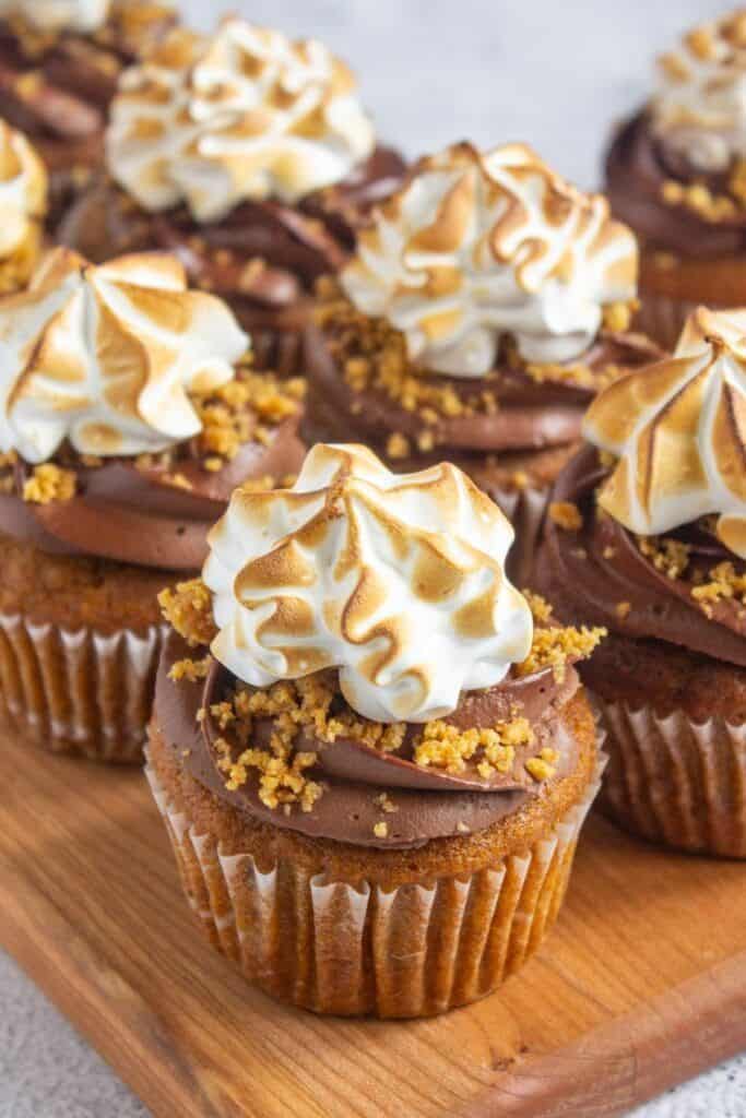 frosted pumpkin smores cupcakes.