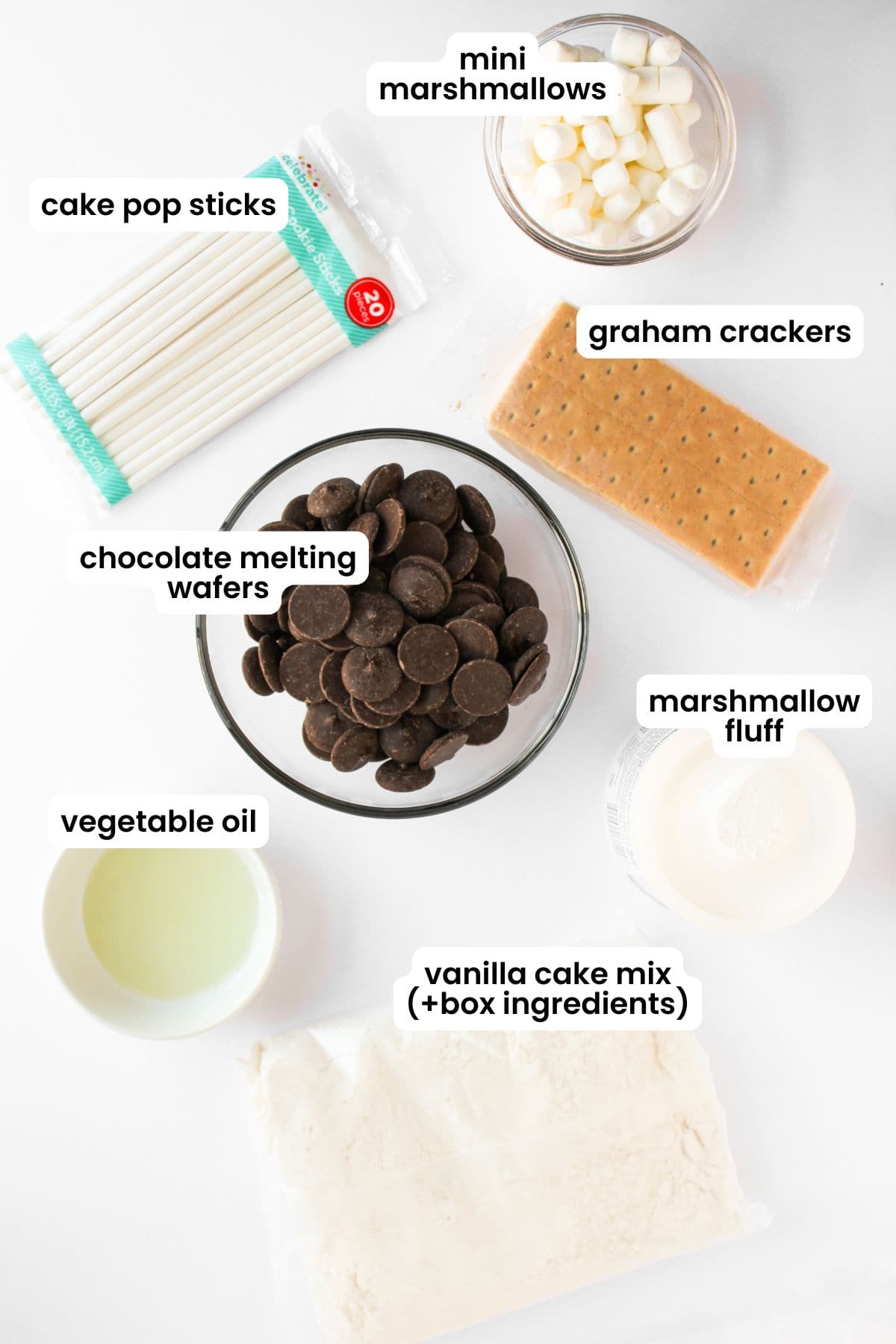 smores cake pops ingredients labelled.