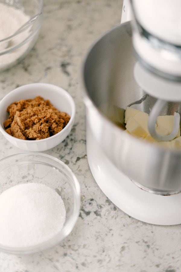 smore cookie ingredients and mixer.