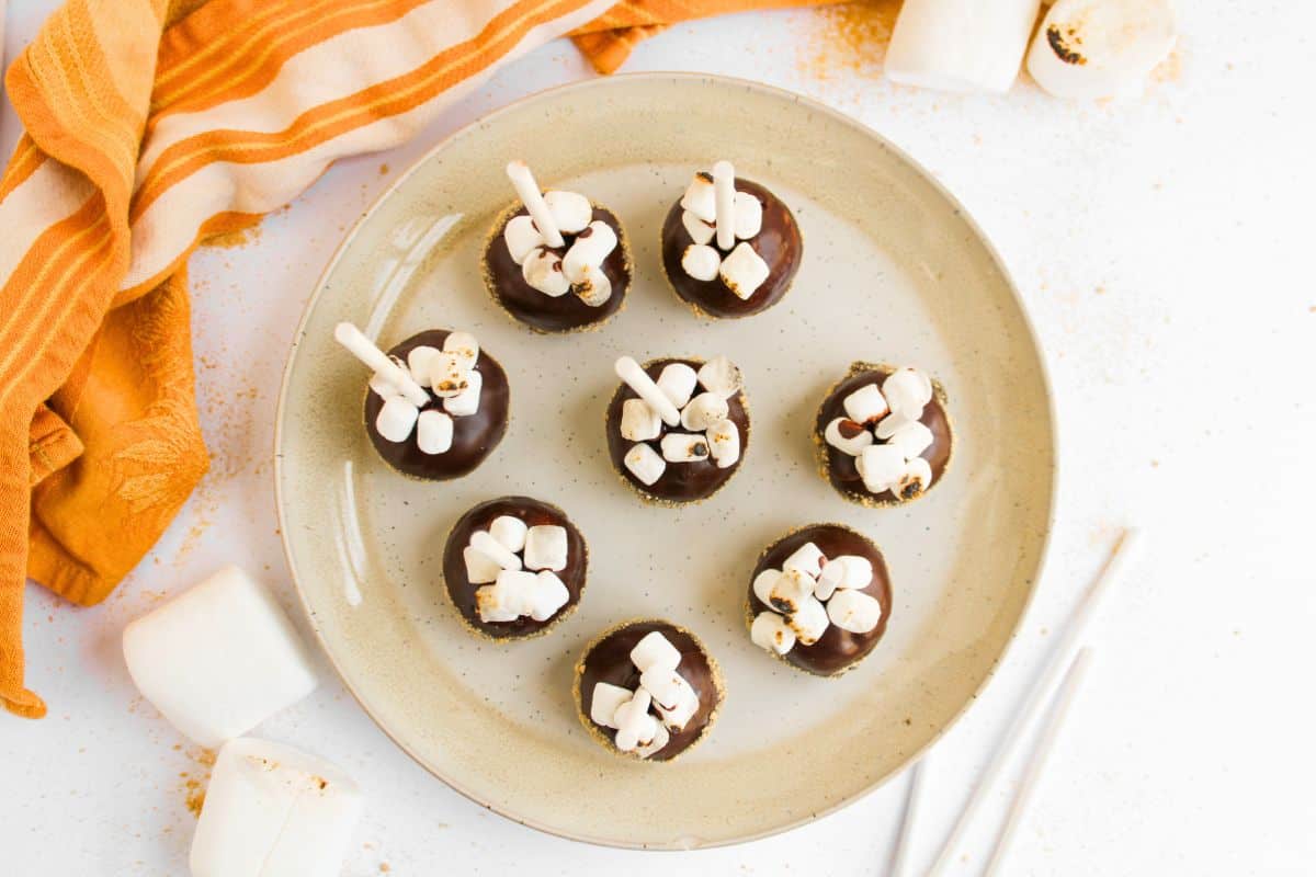platter with smores cake pops decorated.
