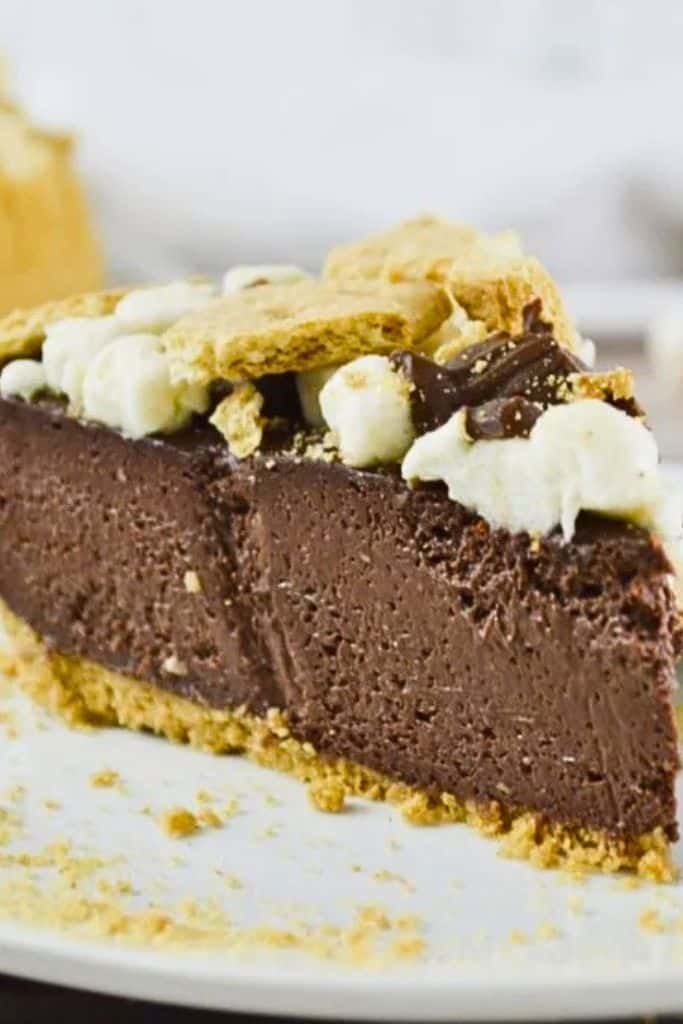 slice of chocolate smores cheesecake.