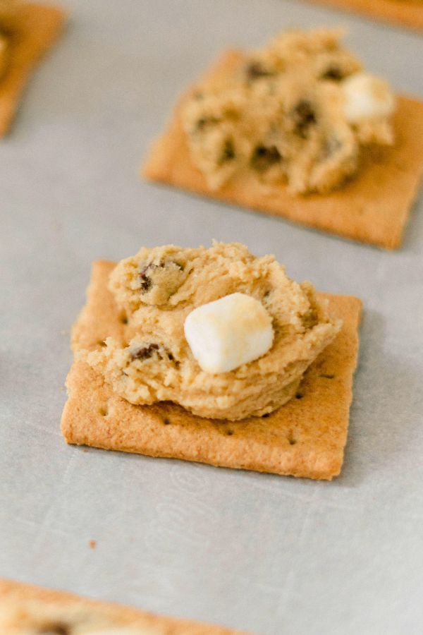 cookie batter on graham crackers.
