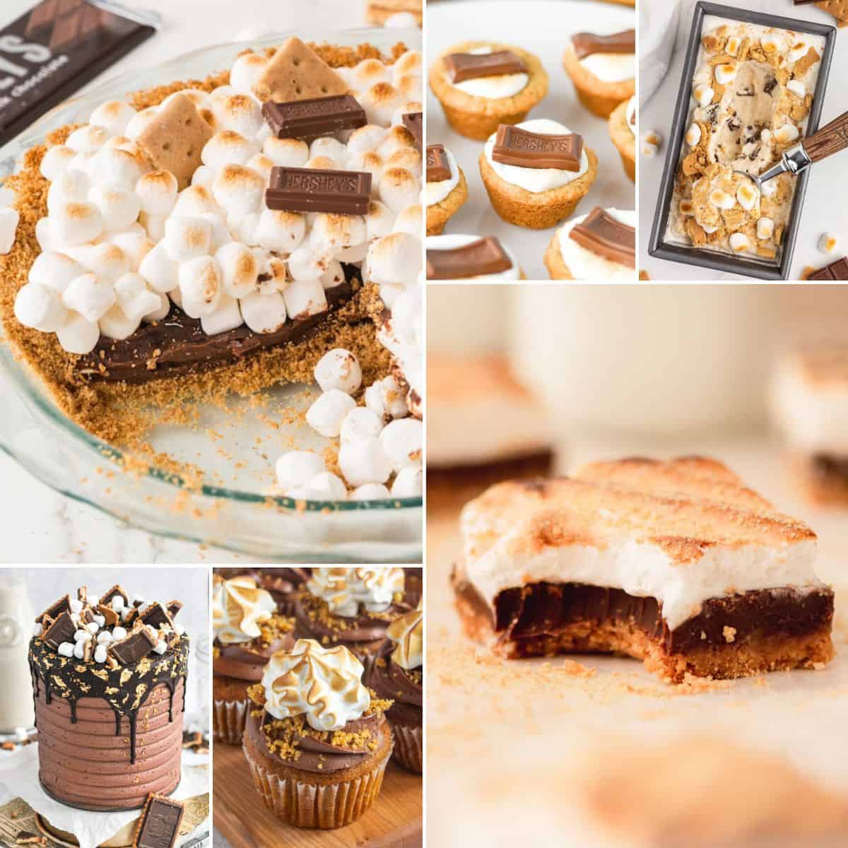 collage of smores variations for dessert.