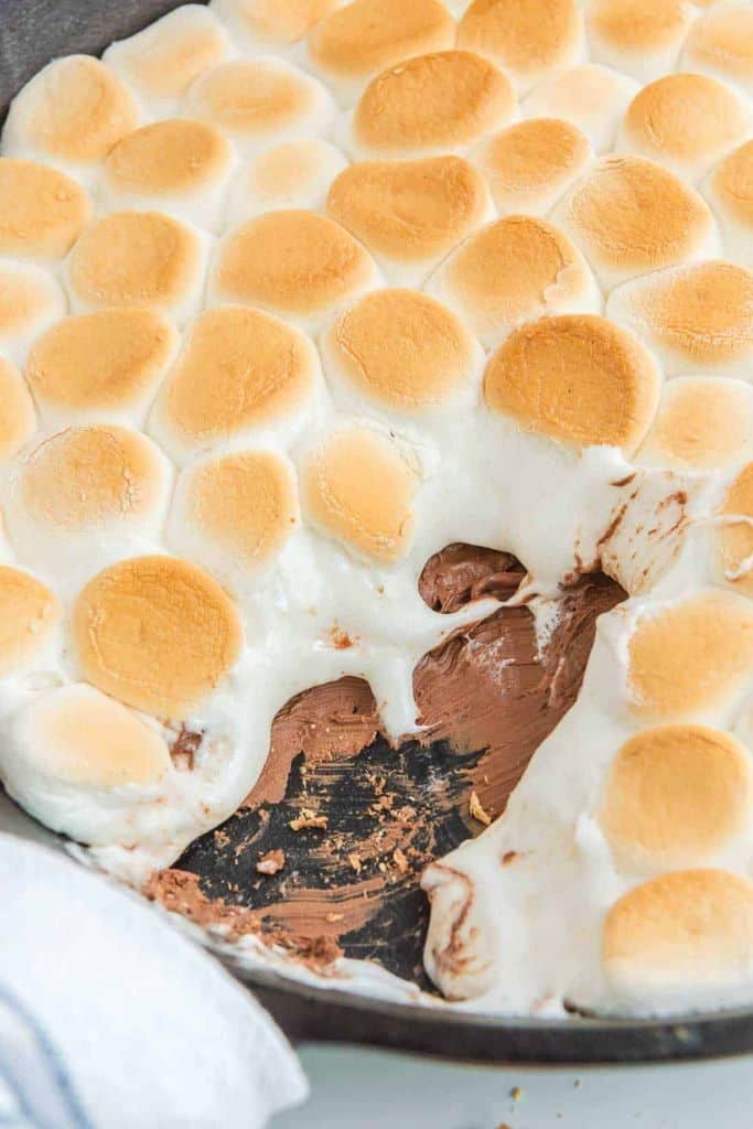 smores dip in skillet.