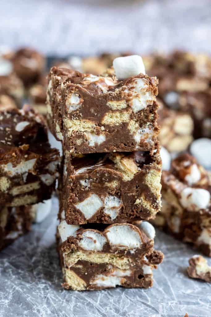 stack of smores fudge pieces.