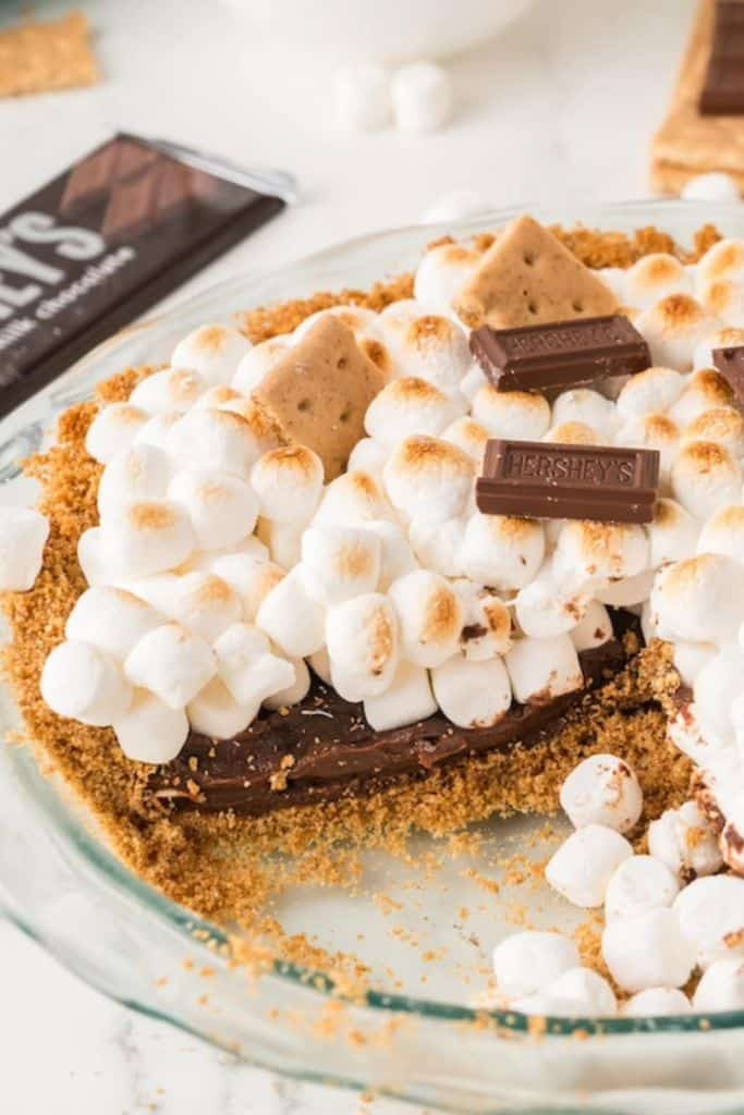smores pie topped with marshmallows.