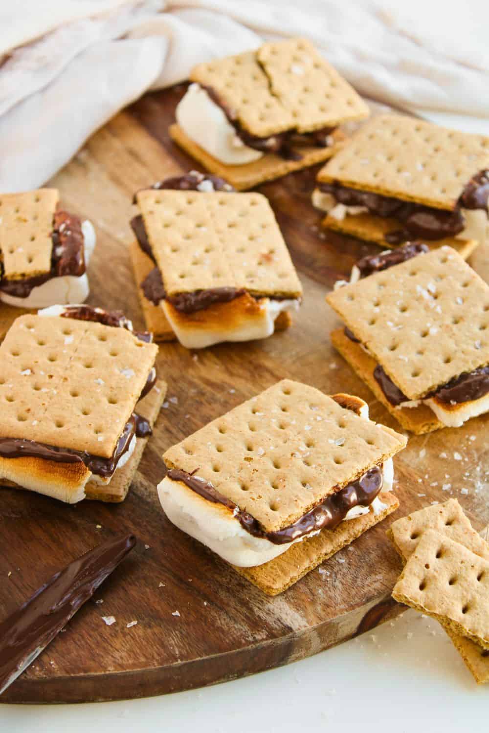 oven made smores with nutella on platter.