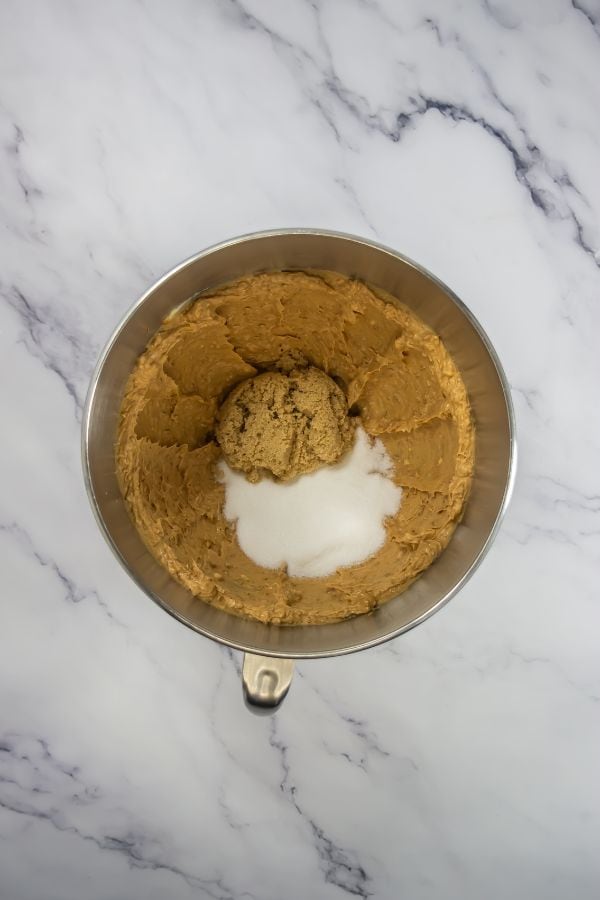 sugars in bowl with cookie ingredients.