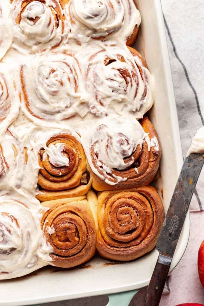tray with apple cinnamon rolls.