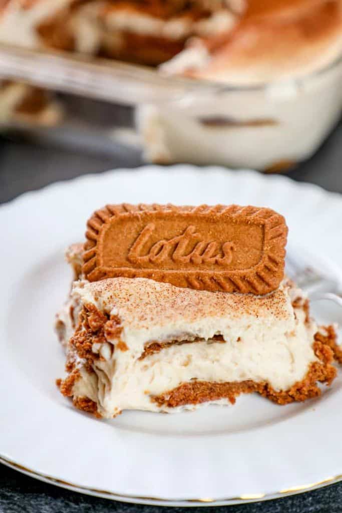 biscoff cookie butter tiramisu on plate.