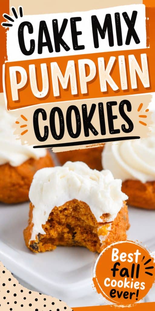 collage of pumpkin cookies made with cake mix.