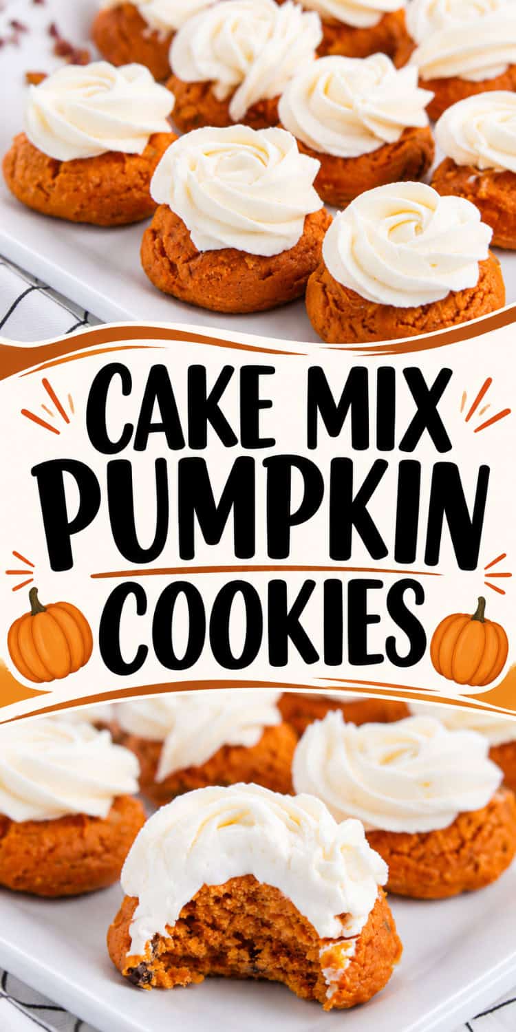 collage of pumpkin cake mix cookies.