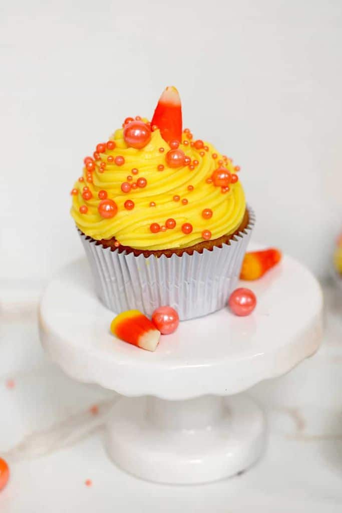 candy corn cupcakes with sprinkles.