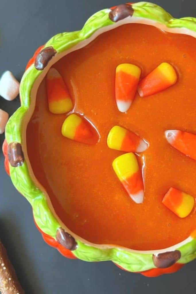 candy corn flavored dip in bowl.