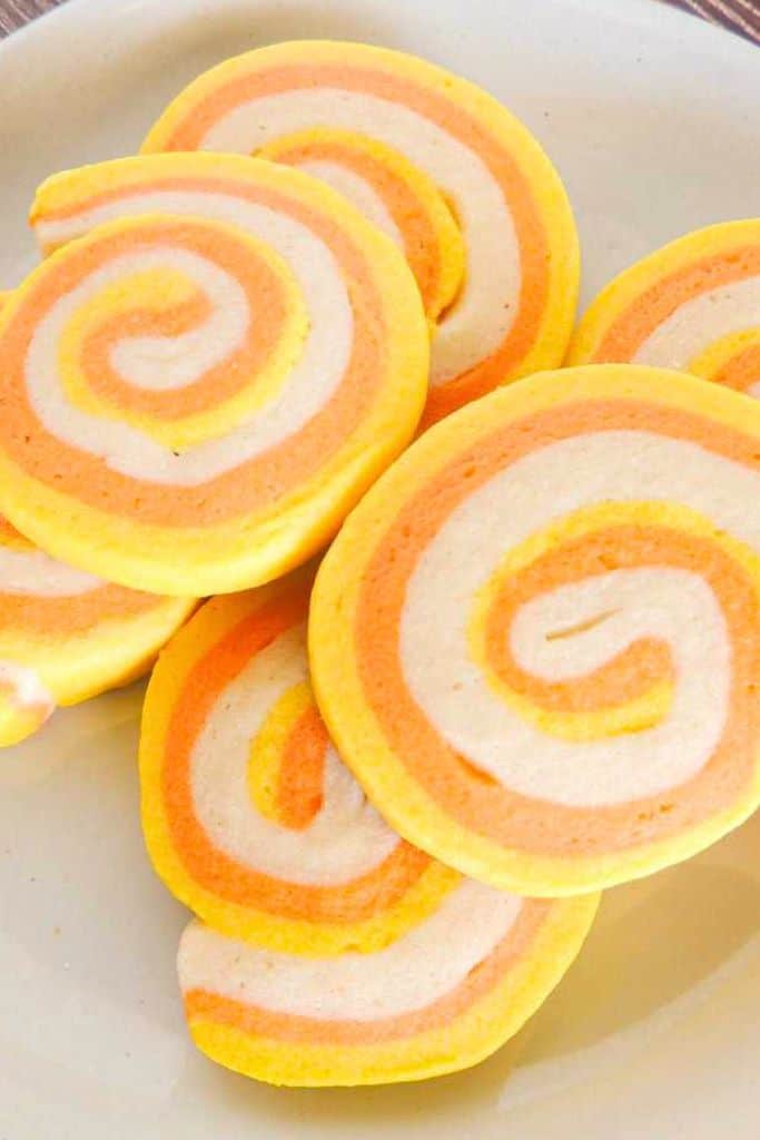 candy corn inspired pinwheel cookies.