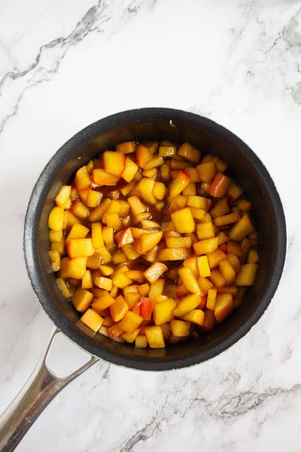 caramel apple compote in frypan.
