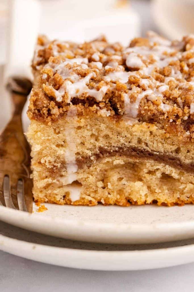 piece of glazed cinnamon coffee cake.