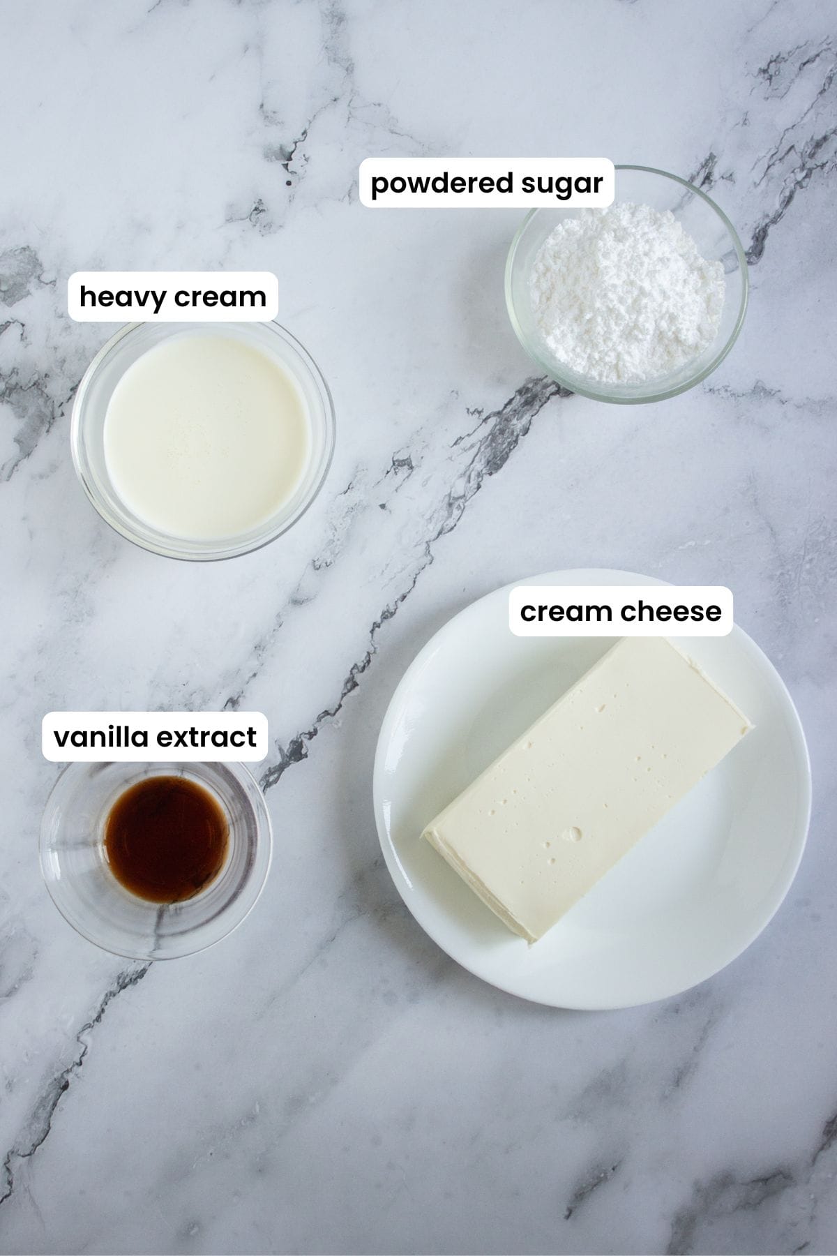 cream cheese filling ingredients labelled.