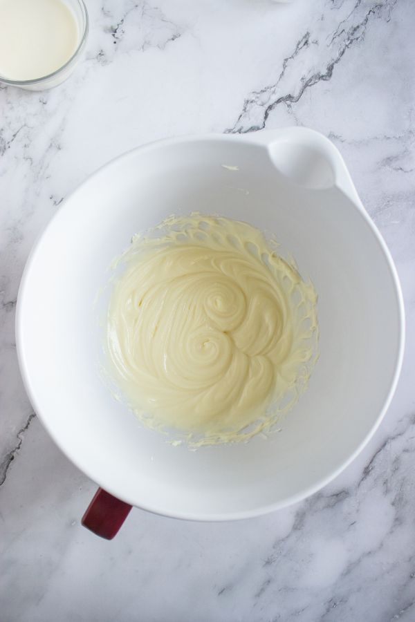 whipped cream cheese in bowl.
