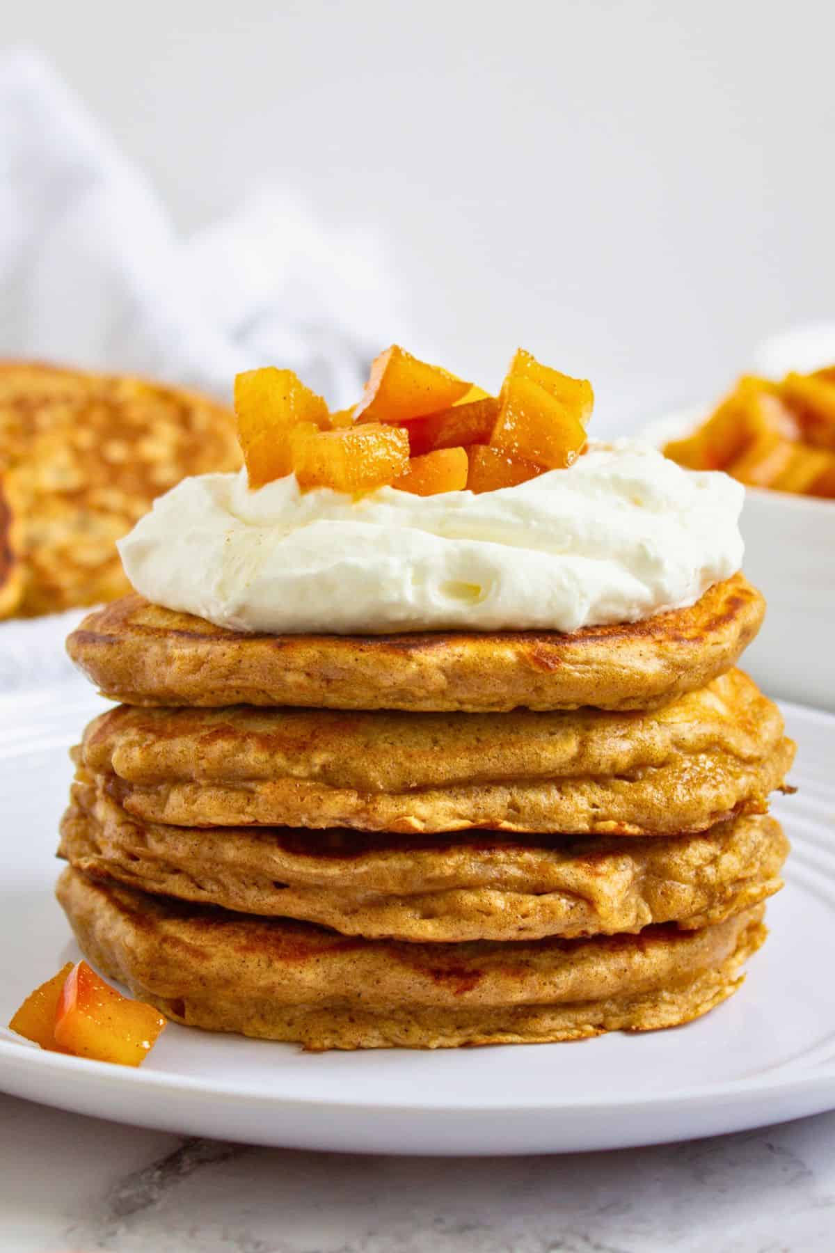 stack of fluffy pancakes.
