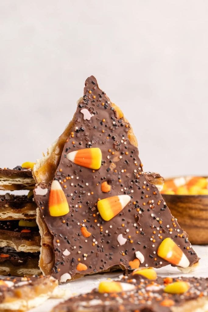 toffee cracker candy with candy corn.