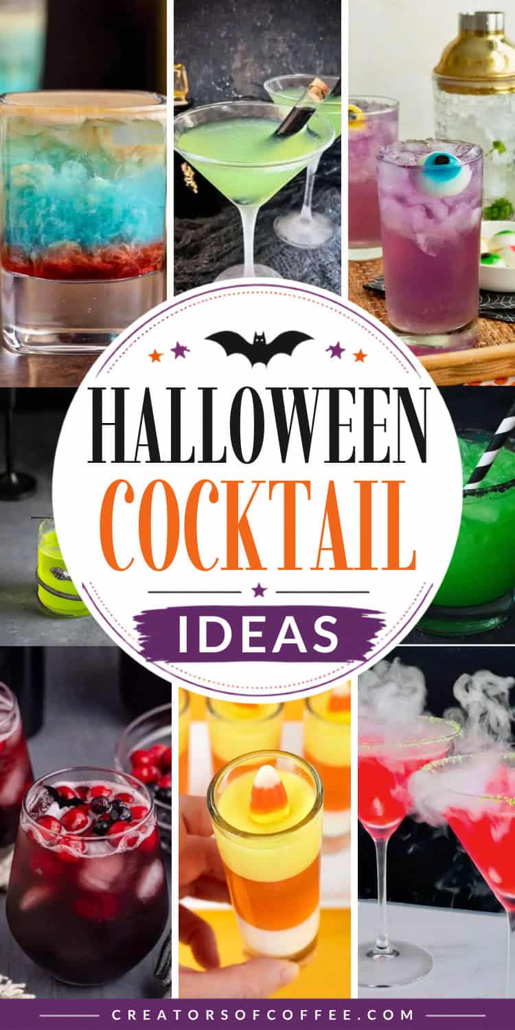 collage of halloween cocktails.