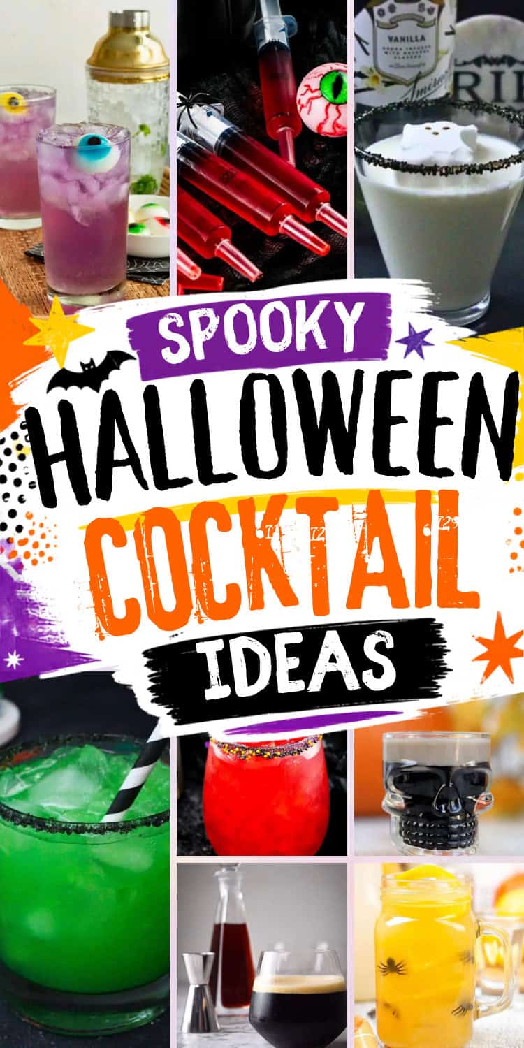 collage of halloween themed cocktails.